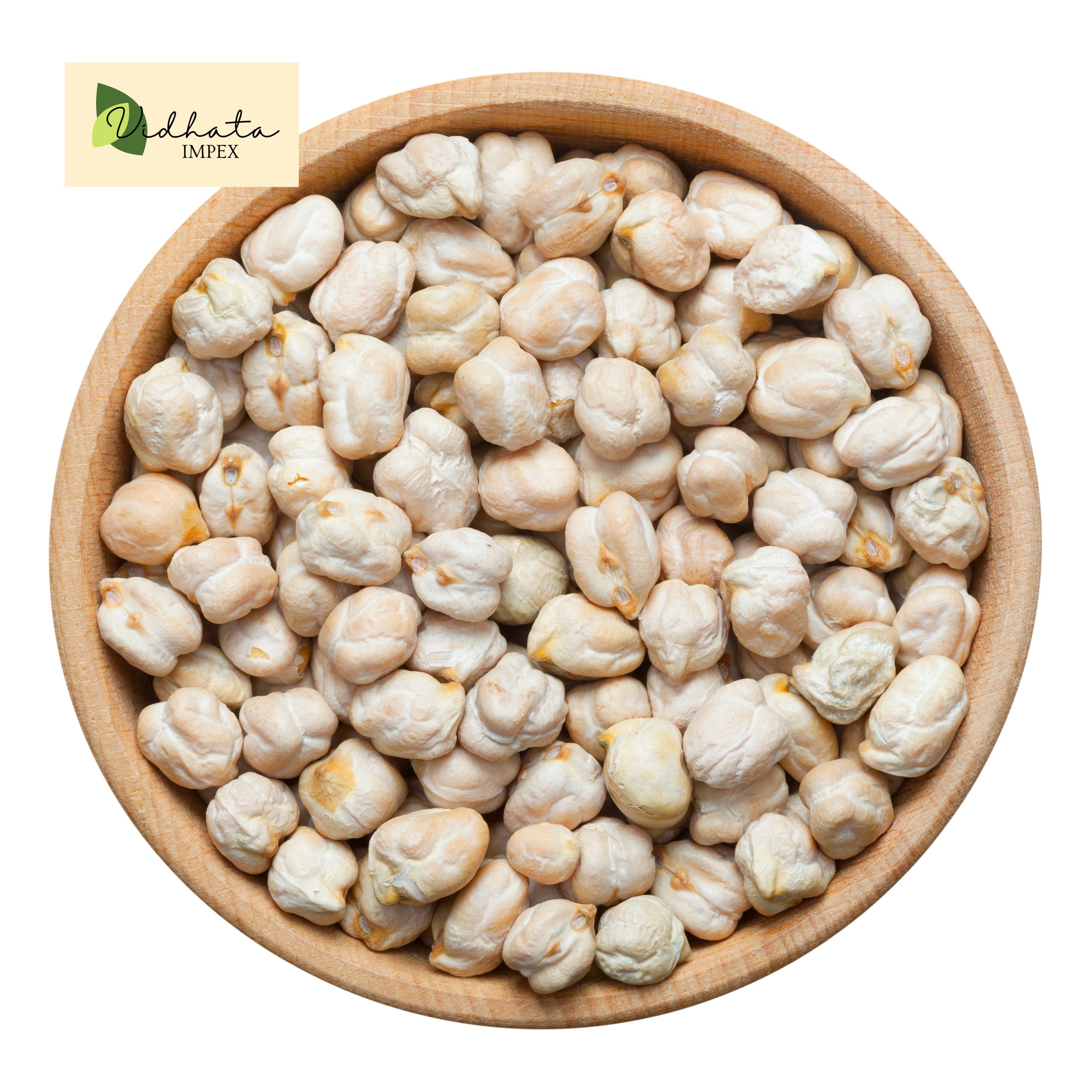 Chick,Peas,In,Wooden,Bowl,,Isolated,On,White,,Top,View